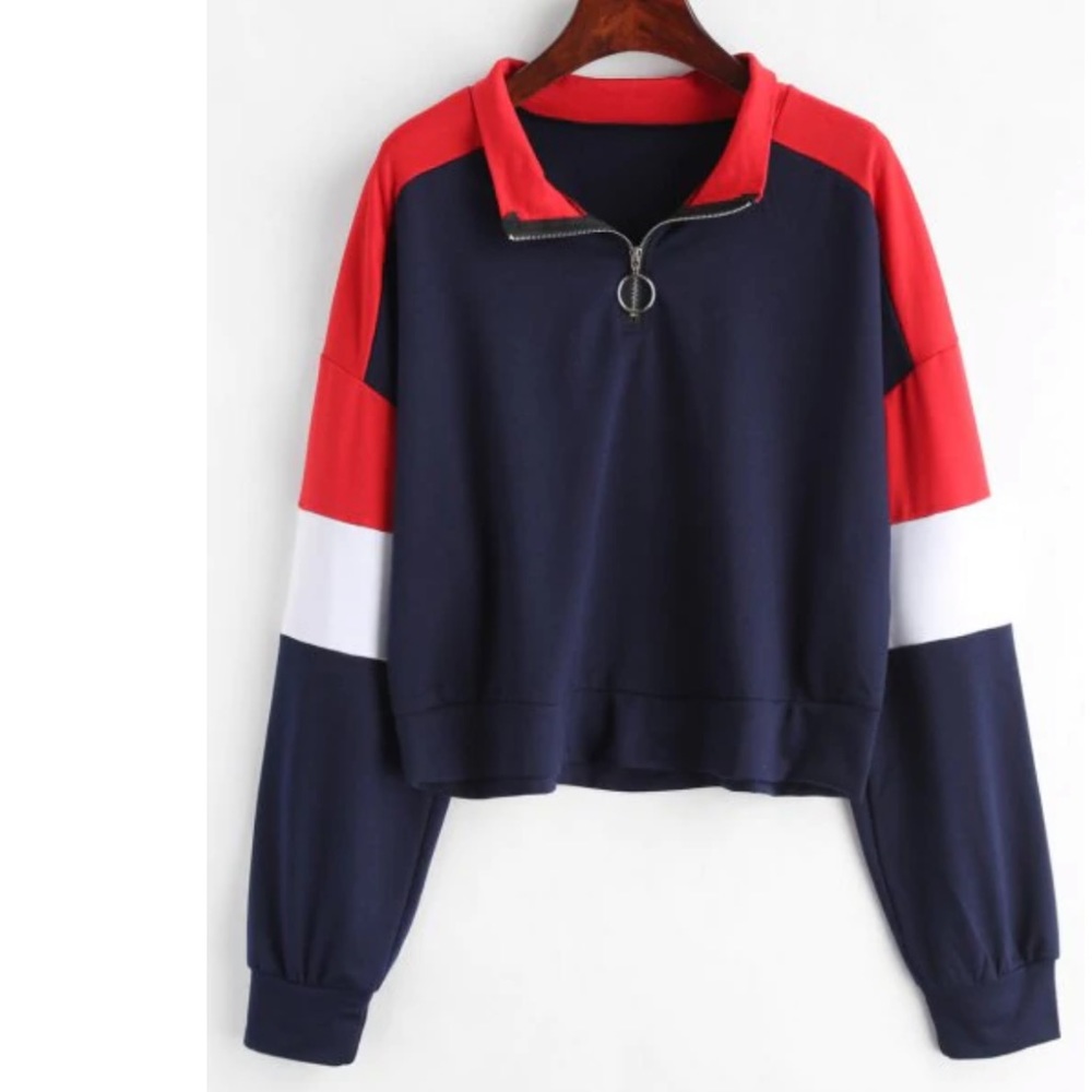 Color block sweatshirt with o-ring zipper